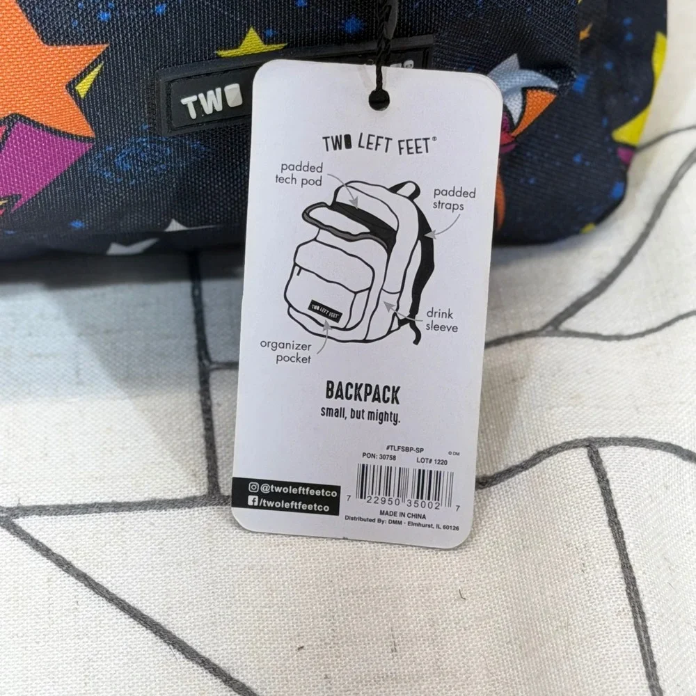 Two Left Feet Backpack Kids Small Black Star Power Galaxy Padded Tech Pod NWT